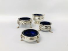 FOUR VARIOUS SILVER BLUE GLASS LINED SALTS