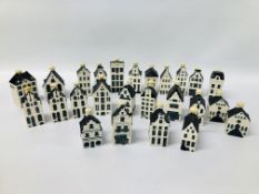 A COLLECTION OF 25 KLM BOLS MINATURE DELFT SPIRIT HOUSES NUMBERS 1, 2, 4 x 2, 6, 7, 9, 11, 14, 18,