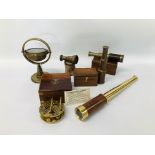 REPRODUCTION BRASS SUNDIAL/COMPASS IN HARDWOOD BOX,