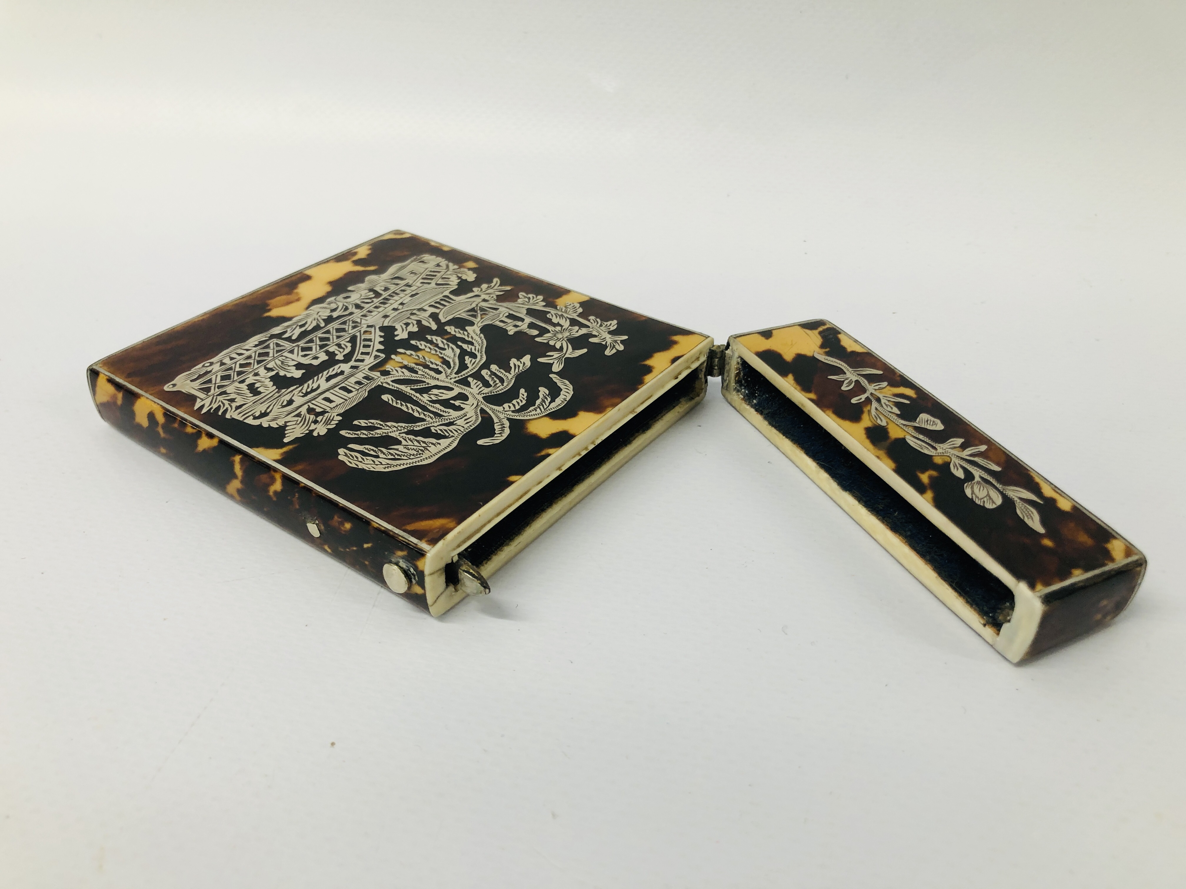 ANTIQUE TORTOISE SHELL SILVER INLAID CARD CASE. - Image 4 of 7