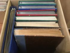 BOX WITH EXTENSIVE USA STAMPS, DUPLICATED USED IN STOCKBOOKS, PLUS AN ALBUM OF COVERS.