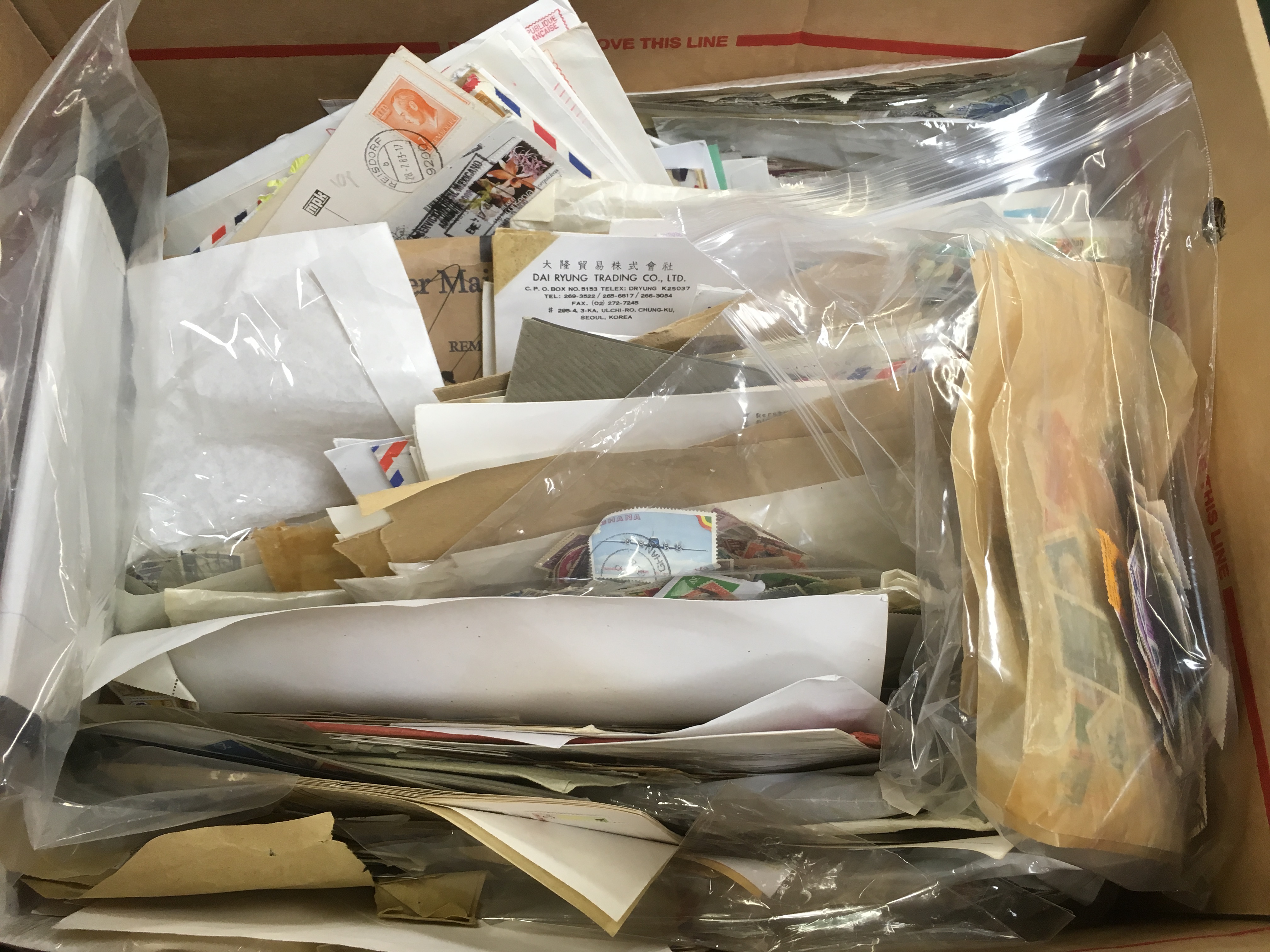 LARGE BOX WITH VAST QUANTITY OF STAMPS AND COVERS, HOURS OF SORTING.