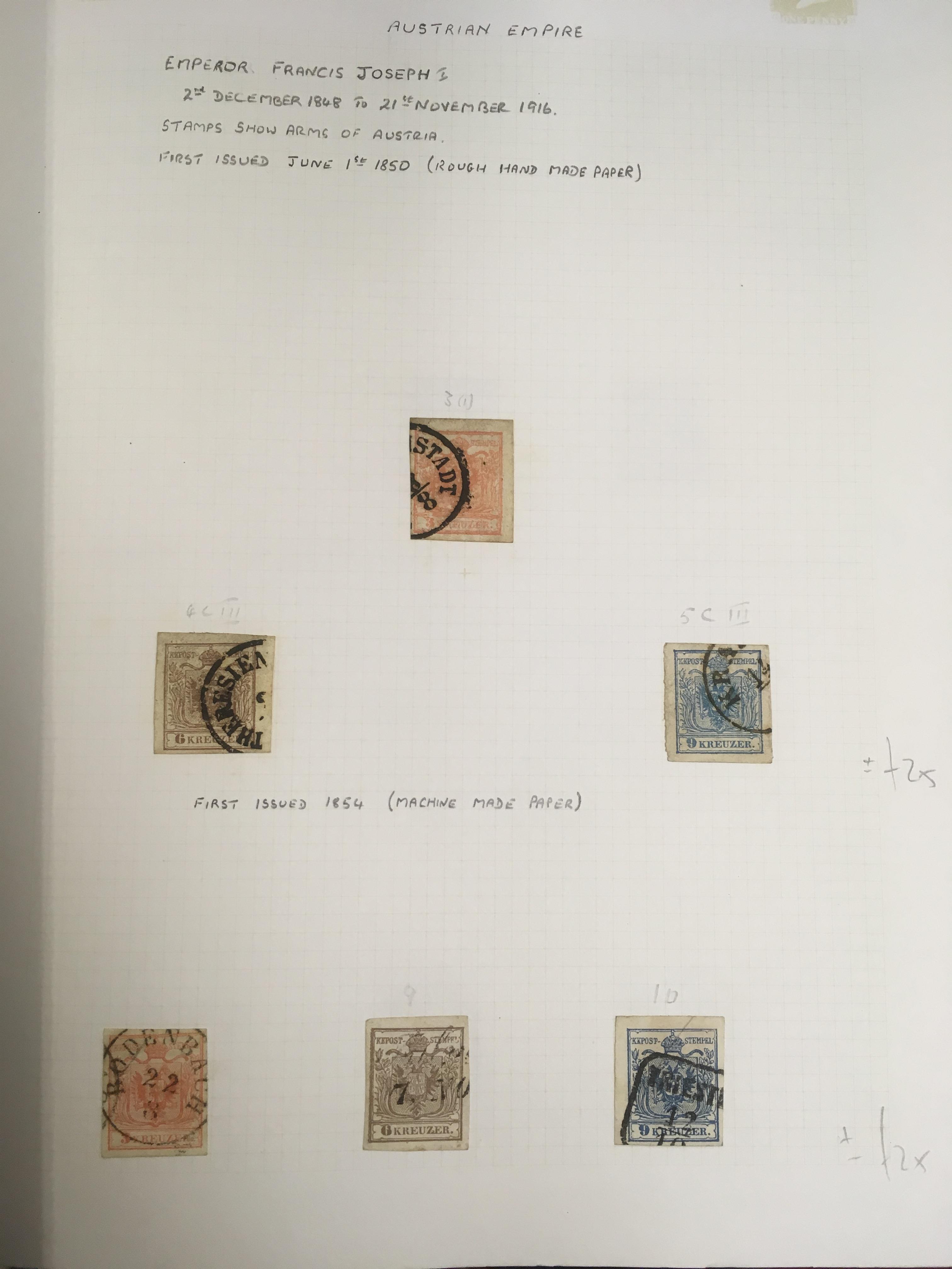 BOX OF STAMPS IN ALBUMS AND ON LEAVES, MUCH EUROPEAN WITH AUSTRIA, - Image 4 of 6