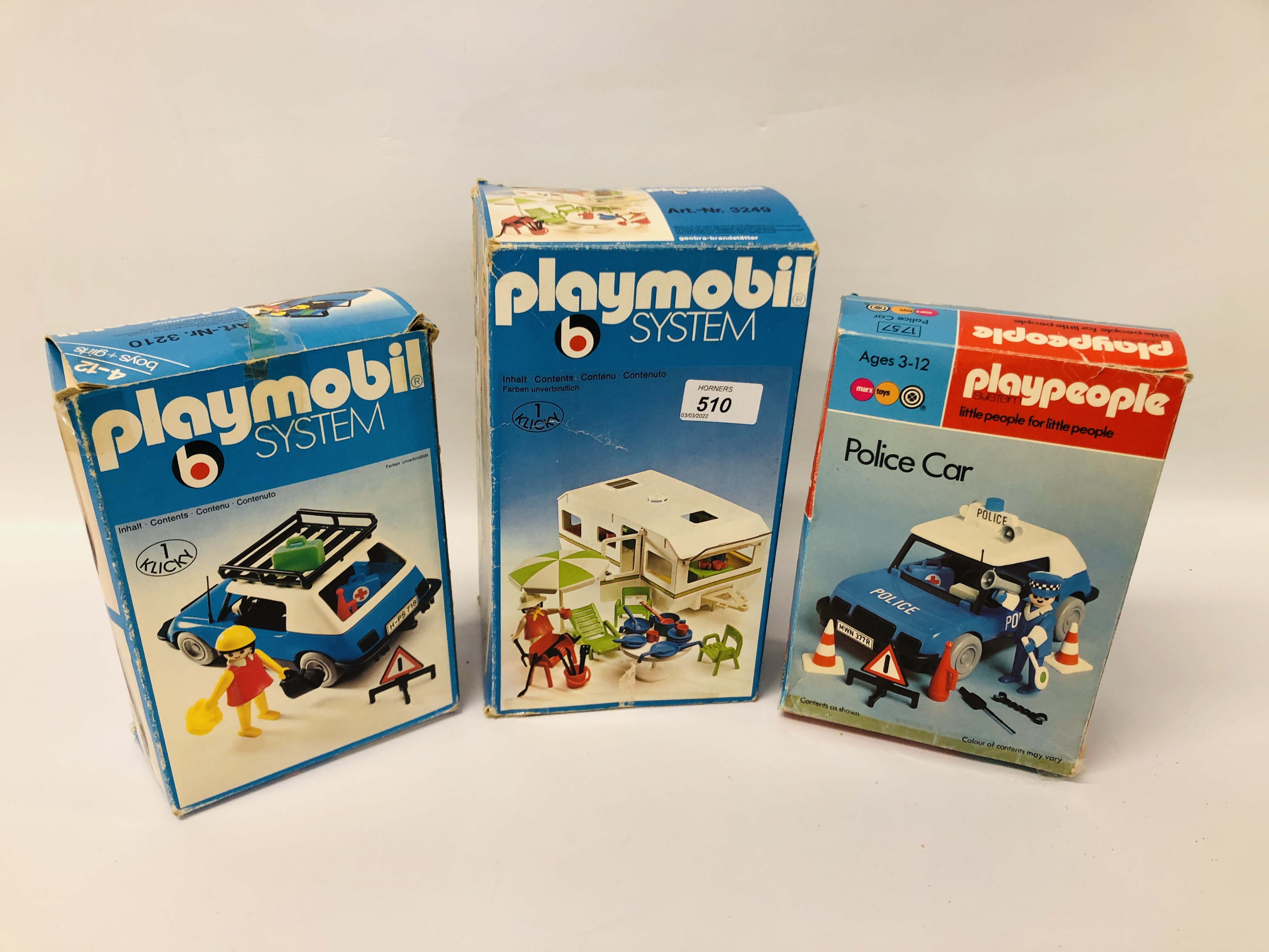 3 BOXES OF PLAYMOBIL SYSTEM TO INCLUDE POLICE CAR,