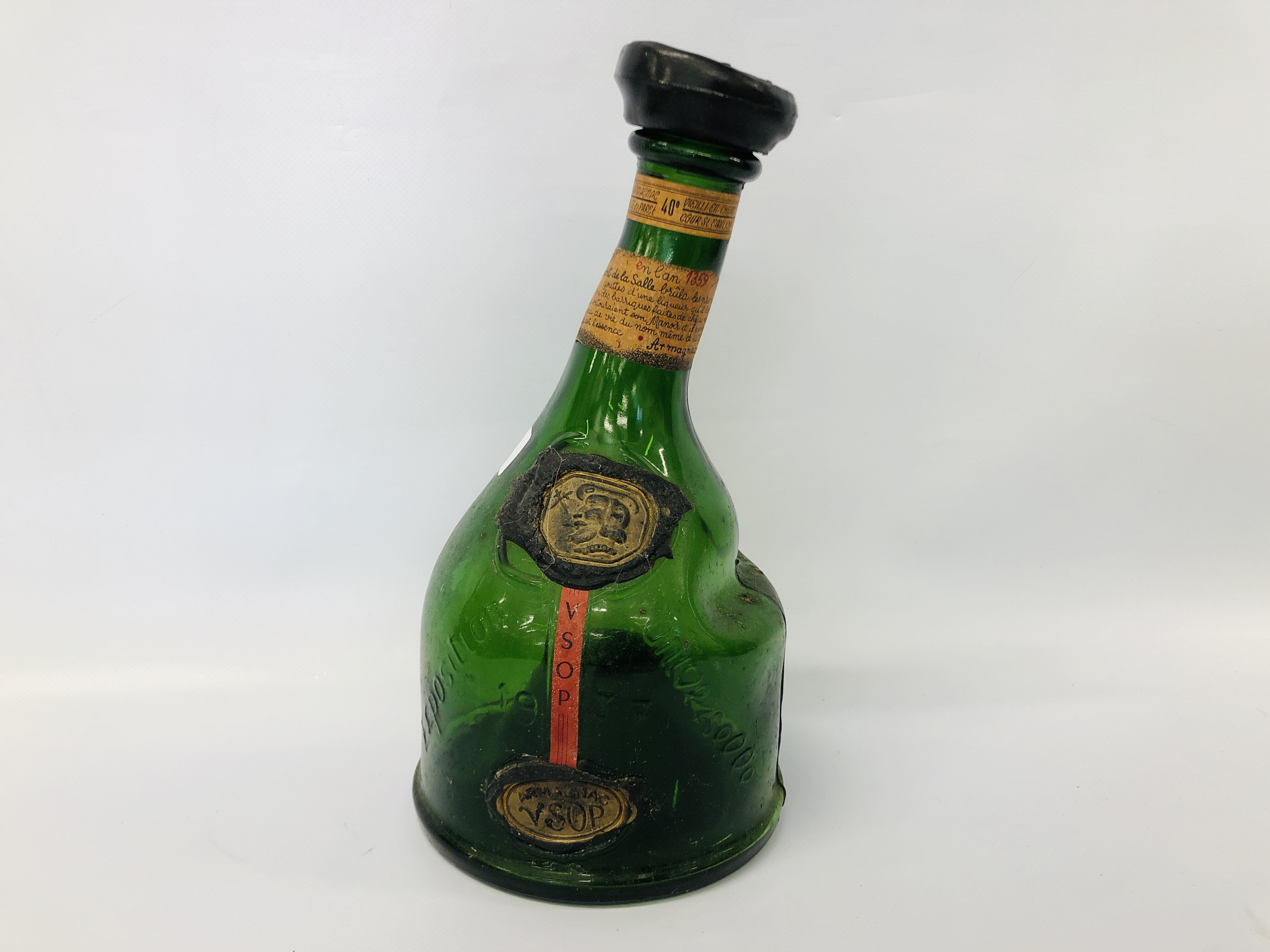 VINTAGE GREEN GLASS BOTTLE ST VIVANT ARMAGNAC 1937 (EMPTY)