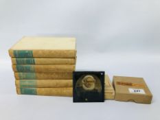 COLLECTION OF 17 VINTAGE COLOURED MAGIC LANTERN PLATES PLUS 6 VOLUME SET OF JANE AUSTEN NOVELS