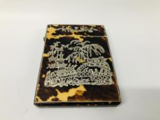 ANTIQUE TORTOISE SHELL SILVER INLAID CARD CASE.