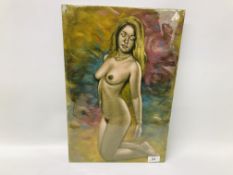 A RON PARSONS KNEELING FIGURE ORIGINAL OIL ON BOARD H 46CM X W 30.5CM.