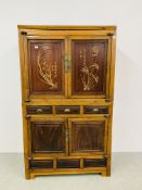 CHINESE DESIGN HARDWOOD COMBINATION CABINET WIDTH 190CM. DEPTH 53CM. HEIGHT 185CM.