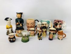 COLLECTION OF APPROX 14 TOBY JUGS TO INCLUDE "MR PICKWICK", STAFFORDSHIRE ETC.