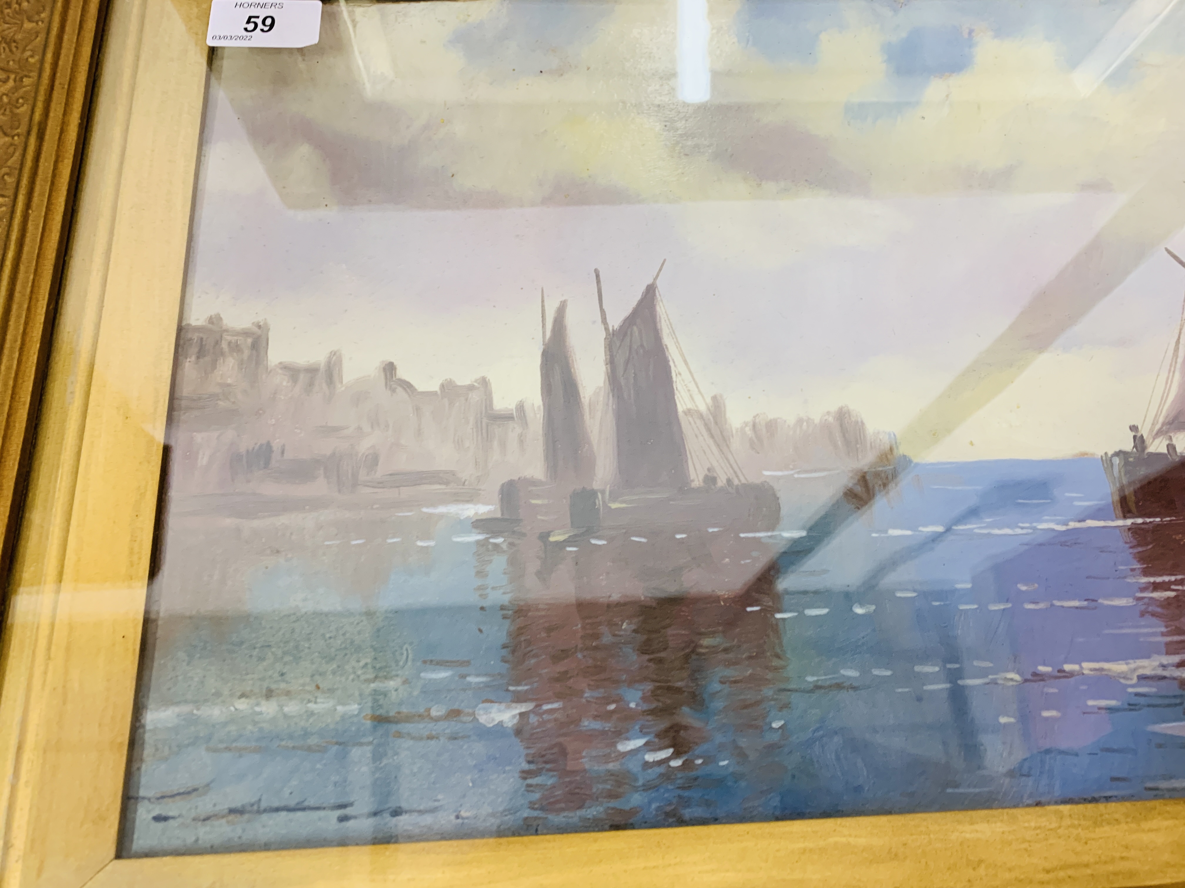 A PAIR OF GILT FRAMED OIL ON BOARD DEPICTING SAILING BOATS 59CM X 29CM. - Image 9 of 13