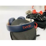 FIVE PAIRS OF BLUETOOTH AND WIRED HEADPHONES TO INCLUDE BEATS WIRELESS WITH CASE,