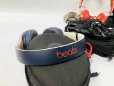 FIVE PAIRS OF BLUETOOTH AND WIRED HEADPHONES TO INCLUDE BEATS WIRELESS WITH CASE,