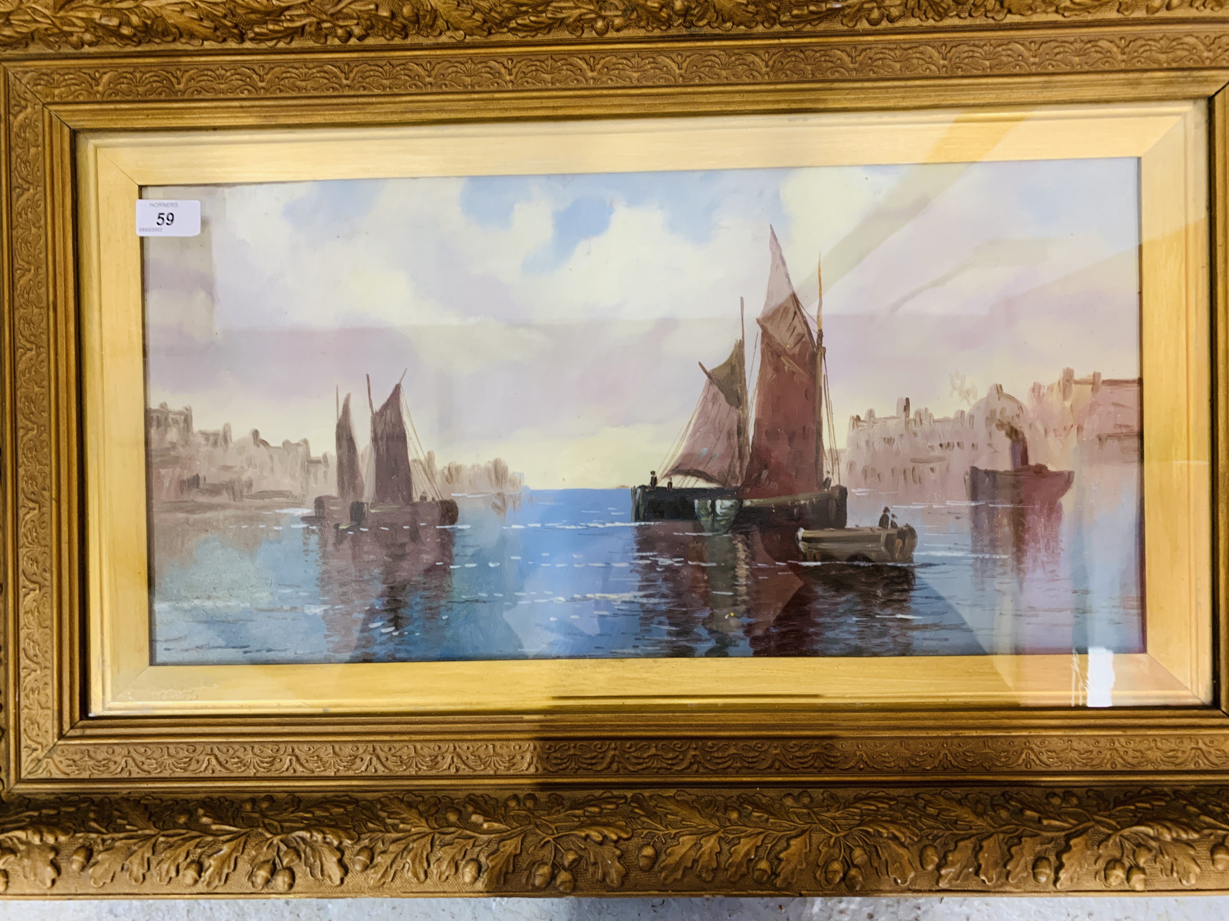 A PAIR OF GILT FRAMED OIL ON BOARD DEPICTING SAILING BOATS 59CM X 29CM. - Image 7 of 13