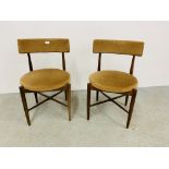PAIR OF G PLAN VICTOR DINING CHAIRS, VELOUR UPHOLSTERED.
