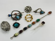 BOX OF MIRICALE CELTIC STYLE BROOCHES, ETC.