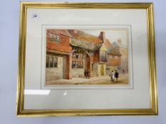 FRAMED WATER COLOUR TOWN HOUSE BEARING SIGNATURE HOWARD GAYE DATED 1894 W 37.5CM, H 26CM.