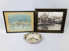 A FRAMED PHOTO OF OLDHAM PARK LAKE ALONG WITH AN AMERICAN NAIVE PRINT,