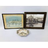 A FRAMED PHOTO OF OLDHAM PARK LAKE ALONG WITH AN AMERICAN NAIVE PRINT,