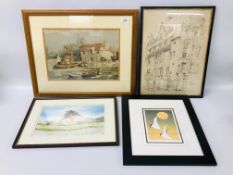 FRAMED WATERCOLOUR BEARING SIGNATURE SJC, RIVER COTTAGE BEARING SIGNATURE P.