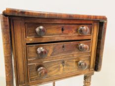 A C19TH SIMULATED ROSEWOOD DROP LEAF OCCASIONAL TABLE WITH END DRAWERS