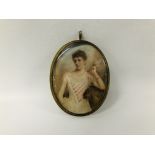 ANTIQUE OVAL HANDPAINTED MINATURE OF A YOUNG LADY H 9.5CM X W 7.5CM.