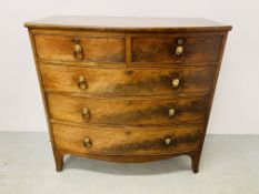 A VICTORIAN MAHOGANY BOW FRONTED TWO OVER THREE DRAWER CHEST W 106CM, D 53CM, H 104CM.