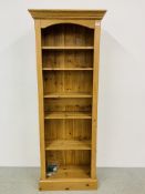 EARSHAM HALL PINE NARROW BOOKSHELF H 183CM, W 61CM, D 30CM.