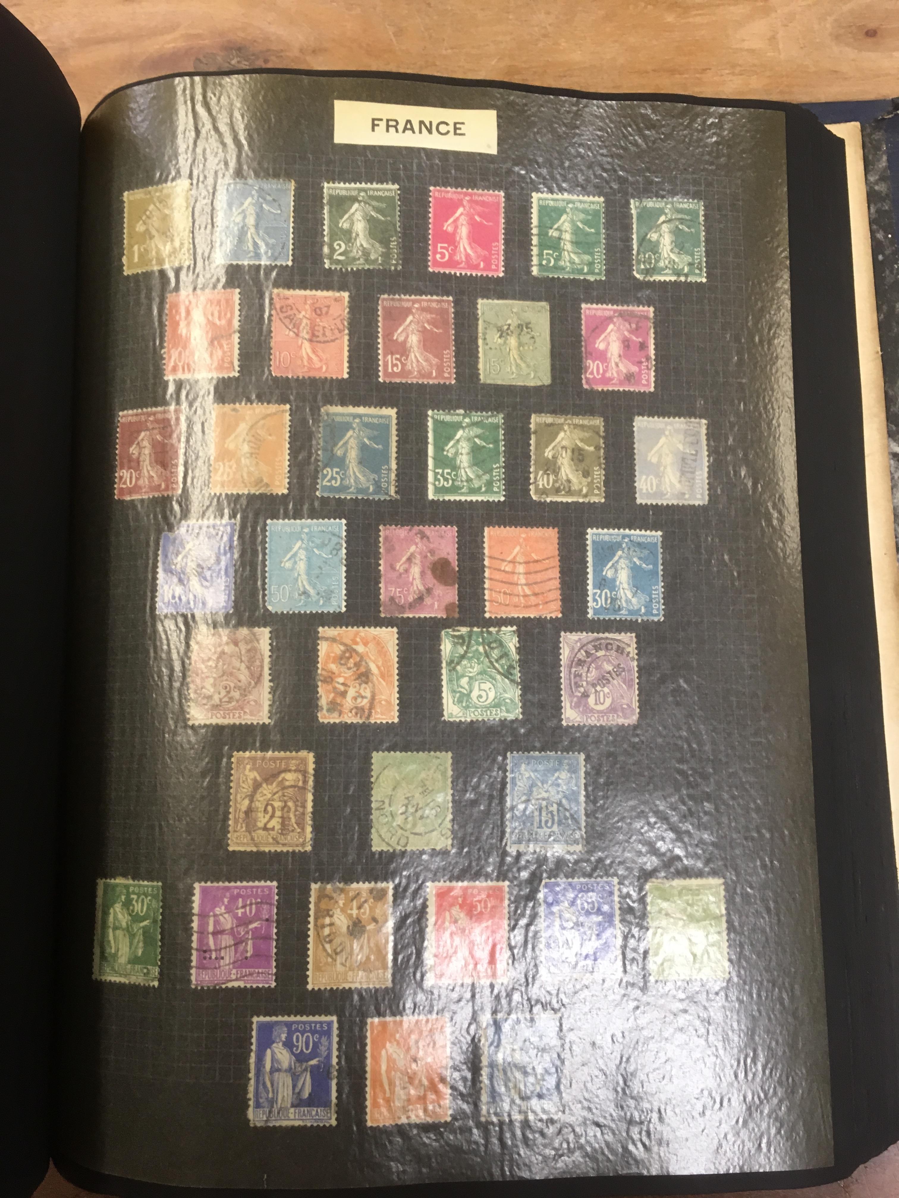 BOX WITH OLD TIME STAMP COLLECTIONS IN THREE ALBUMS AND ON LEAVES, CHINA, USA ETC. - Image 4 of 6