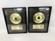 TWO COMMEMORATIVE BEATLES LIMITED EDITION FRAMED RECORDS TO COMMEMORATE THE SALE OF MORE THAN 1,000,