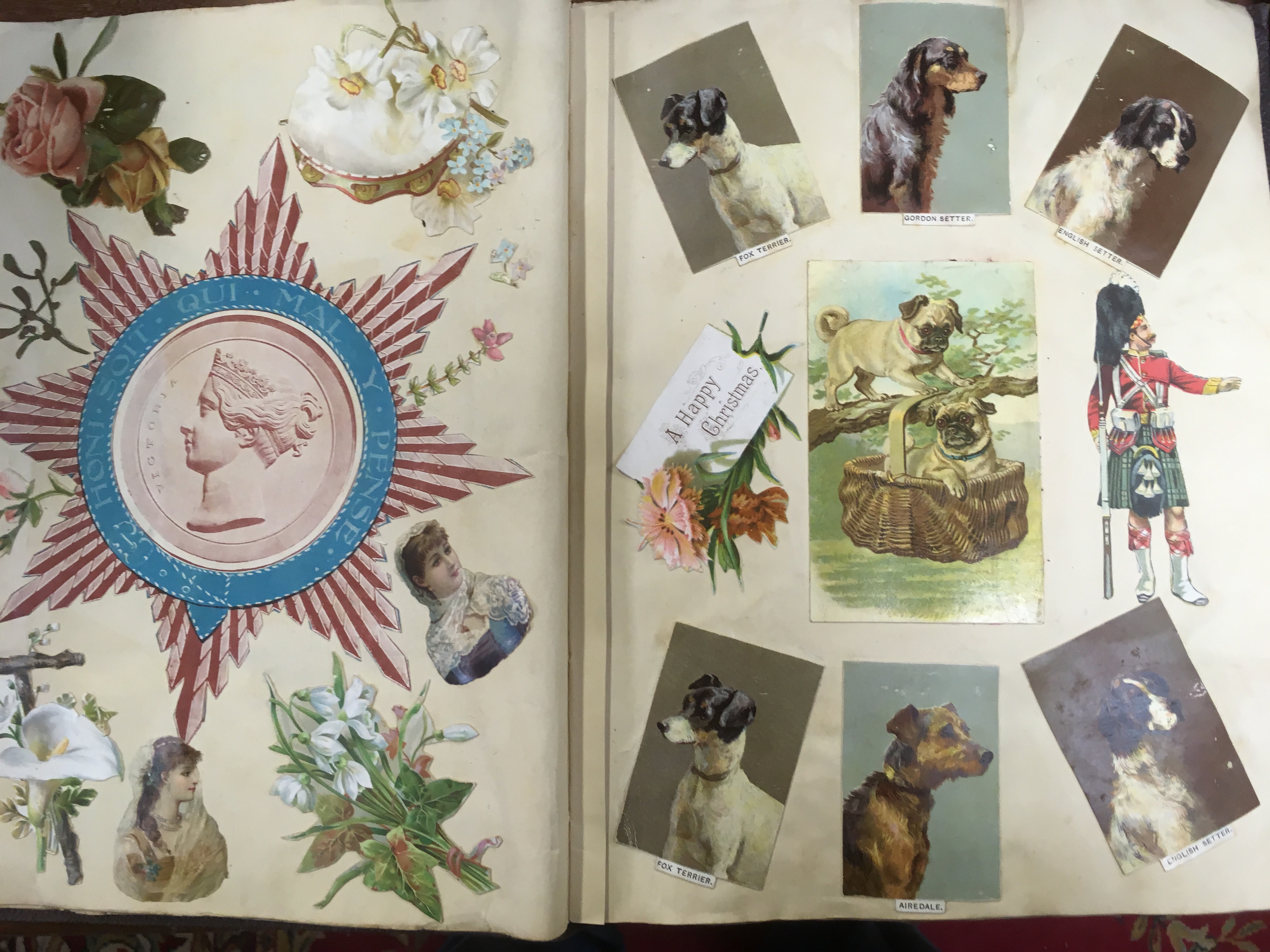 VICTORIAN / EDWARDIAN ERA SCRAP ALBUM WITH TYPICAL CONTENTS, - Image 3 of 9