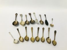 14 X VINTAGE SILVER SPOONS, FORK ETC.