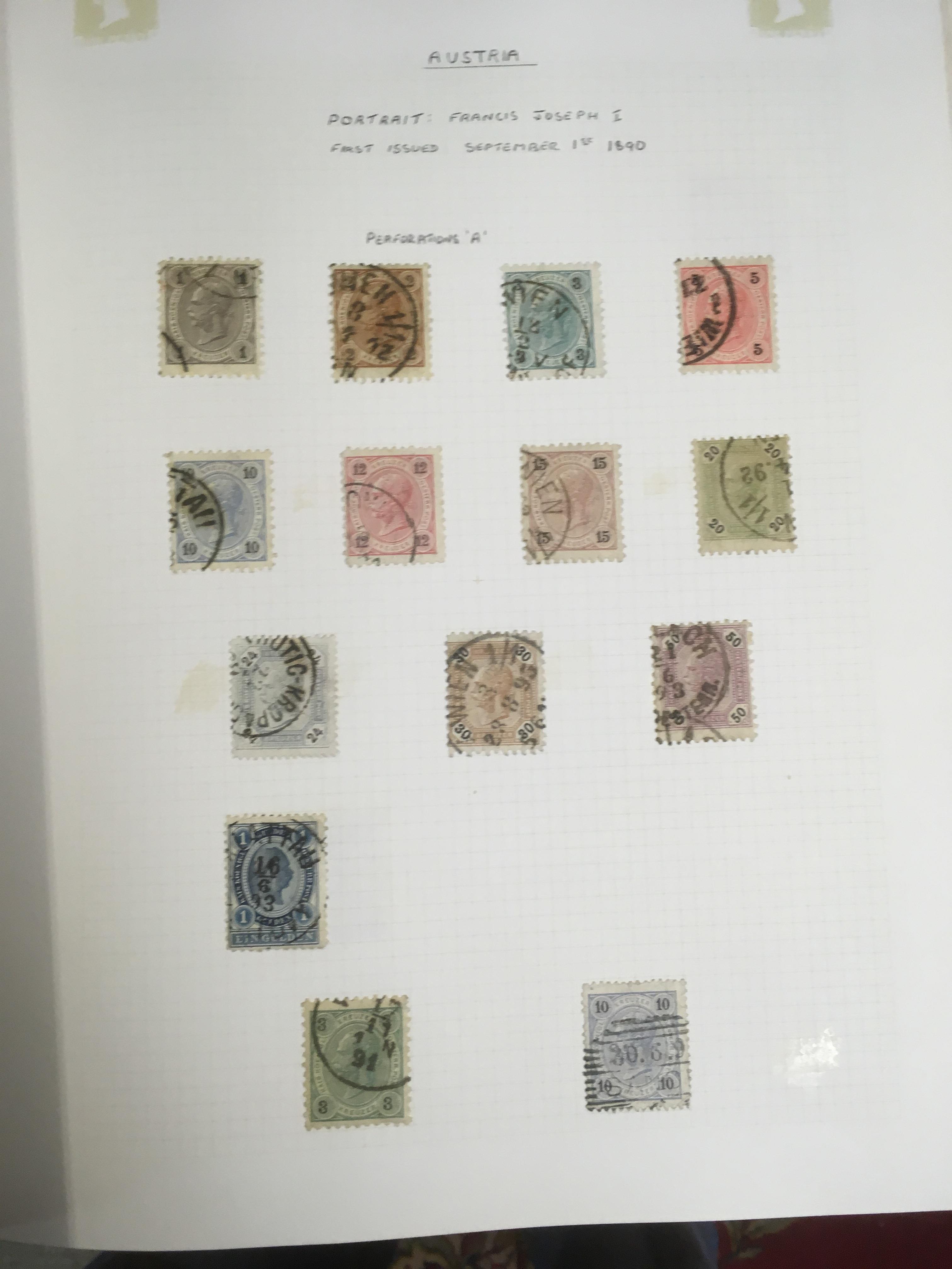 BOX OF STAMPS IN ALBUMS AND ON LEAVES, MUCH EUROPEAN WITH AUSTRIA, - Image 2 of 6