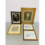 COLLECTION OF PICTURES TO INCLUDE ORIENTAL HAND COLOURED PICTURE, MEZZOTINT,