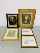 COLLECTION OF PICTURES TO INCLUDE ORIENTAL HAND COLOURED PICTURE, MEZZOTINT,