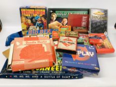 BOX OF ASSORTED GAMES TO INCLUDE VINTAGE FRUSTRATION, PAGE 3 JIGSAW, POLECONOMY,