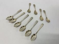 A SET OF SIX SILVER TEASPOONS AND FOUR SILVER CADDY STYLE SPOONS