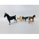 A GROUP OF FIVE BESWICK ANIMAL FIGURES PALAMINO FOAL, JERSEY CALF, BROWN FOAL, "BLACK MAGIC" HORSE,