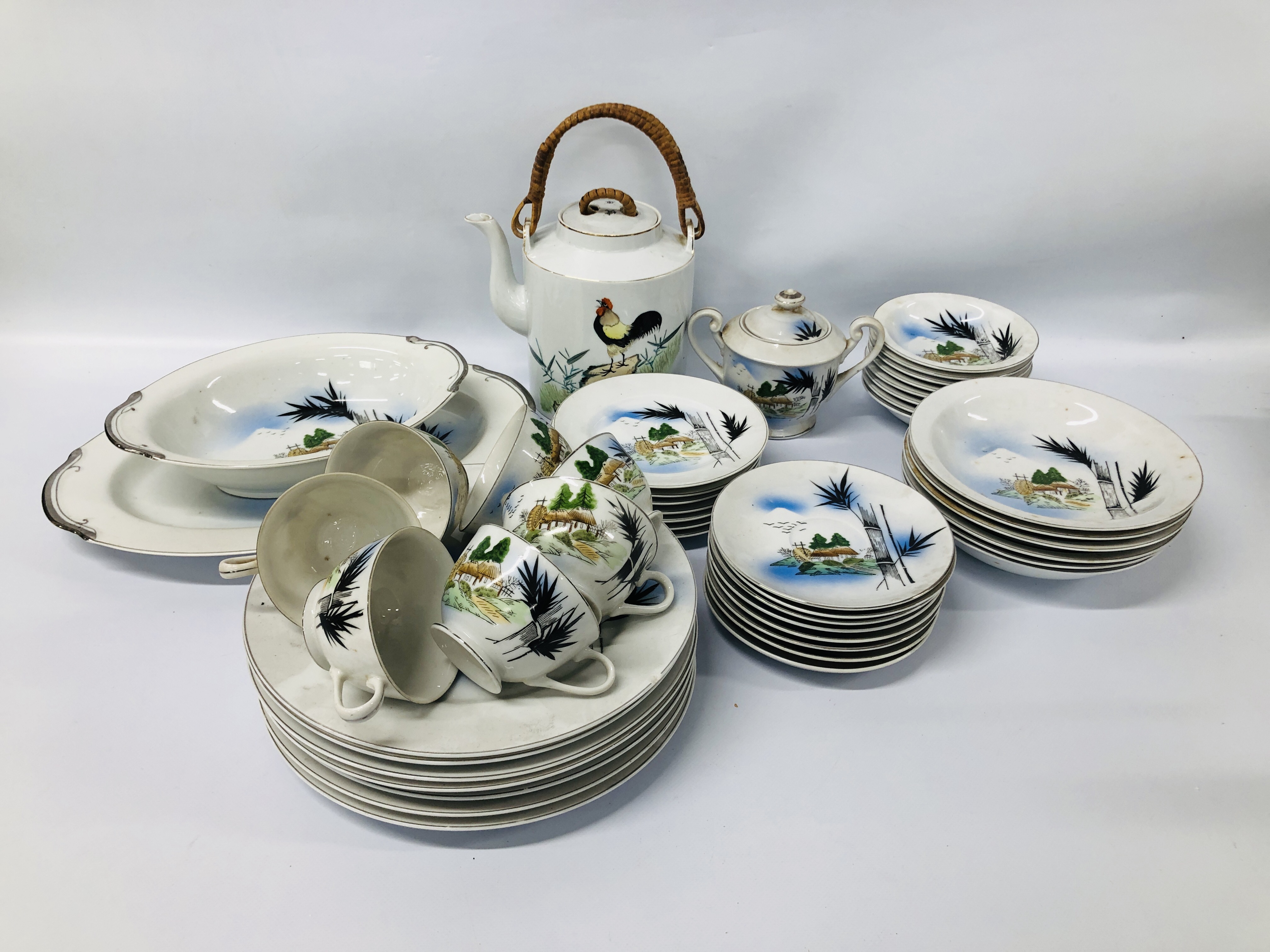 46 PIECES OF E & O CHINA WARE COMPRISING OF PLATES, BOWLS, CUPS AND SAUCERS, SERVING PLATE,