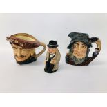 THREE ROYAL DOULTON CHARACTER JUGS TO INCLUDE "RIP VAN WINKLE" D6438, WINSTON CHURCHILL ETC.