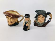 THREE ROYAL DOULTON CHARACTER JUGS TO INCLUDE "RIP VAN WINKLE" D6438, WINSTON CHURCHILL ETC.