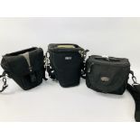 3 X VARIOUS PADDED CAMERA BAGS TO INCLUDE LOWPRO AND THINKTANK