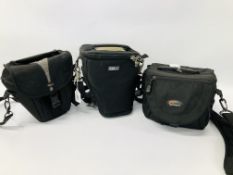 3 X VARIOUS PADDED CAMERA BAGS TO INCLUDE LOWPRO AND THINKTANK