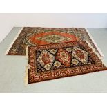 2 VARIOUS ORIENTAL AND EASTERN RUGS INCLUDING RED BACKGROUND 150CM. X 230CM.