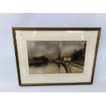 A FRAMED AND MOUNTED WATERCOLOUR RIVERSIDE ROAD NORWICH, BISHOP BRIDGE,