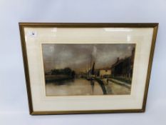 A FRAMED AND MOUNTED WATERCOLOUR RIVERSIDE ROAD NORWICH, BISHOP BRIDGE,