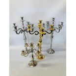 THREE OVERSIZED FIVE POT TABLE CANDELABRA AND ONE SMALL