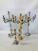THREE OVERSIZED FIVE POT TABLE CANDELABRA AND ONE SMALL