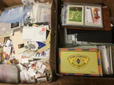 TWO BOXES GB STAMPS, PHQ CARDS, COVERS, USED IN TINS AND ENVELOPES ETC.
