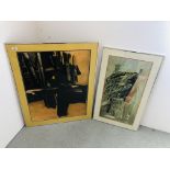 TWO FRAMED CONTEMPORARY PRINTS - "BIRD SEARCHING" MORRIS GRAVES 73 X 37CM.
